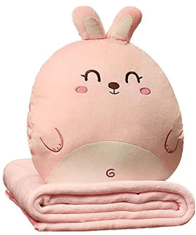 YGMXZL Reisedecke und Kissen mit Bezug, 3 in 1 Nickerchen Kissen Decke Autosofa Rückenlehne Kissen für Kinder und Freunde (Kaninchen, L)
