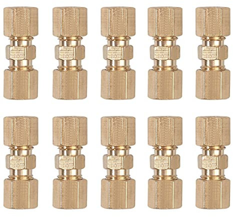 Bohaner 10 Pcs Straight Brass Brake Line Compression Fitting Unions for OD Tubing 3/16