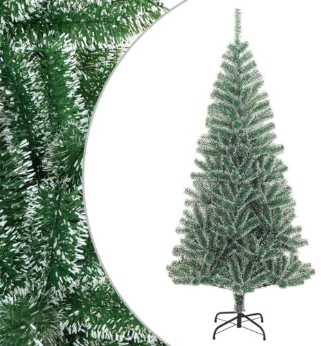 vidaXL Árbol de Navidad Artificial con Nieve, Adorno con Soporte, Decoración Navideña, Árbol Realista para Hogar Exterior, Verde 210 cm