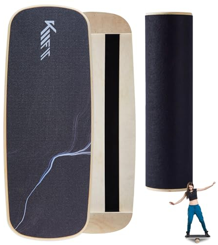 KM-Fit Balance Board | Balancebrett aus Holz | Indoor Skateboard Indoorboard | Surfboard, Surfbrett für Koordinationstraining | Kraft- & Gleichgewichtstrainer | Indoor-Surfen & Skaten