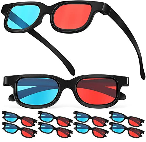 BESTonZON 10pcs Glasses Blue Lens for Men Red Blue for Movie Theater Home Tv Screen Glasses