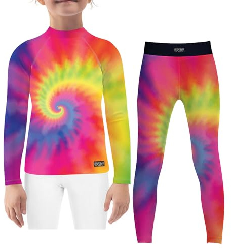O2TEE Boy's Girl's Tie-dye Long Sleeve BJJ MMA Rashguard Shirt Sets for Party Gift, (5 Age) XS