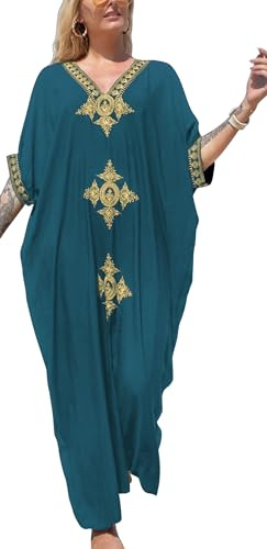 AIEOE Bohemien Maxi Lungo Beach Caftano Donna con Spaccio Oversize Costume da Bagno Copricostume Abiti Kaftan Estate Ciano B