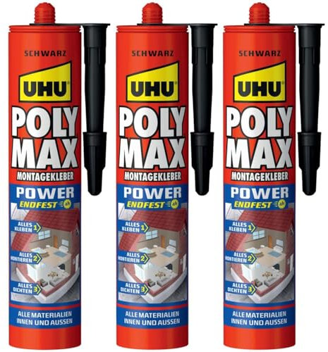 RBS24 Sparpaket UHU POLY MAX POWER Montagekleber | Endfest nach 4 Stunden | grau | schwarz | weiss | wählbar 3-6 Stück (3, schwarz)