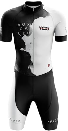 VOXCAUTQ Triathlon Anzug Herren Einteiler Kurzarm - Skinsuit Radtrikot mit dünnem Sitzpolster,3 Taschen,Atmungsaktiv Schnell Trocknend für Schwimmen,Radfahren,Laufen