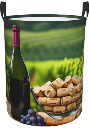 Panier à linge rond étanche pour bouteille de vin, corbeilles de raisin, panier de rangement pliable, panier à linge avec poignée, rangement de jouets adapté