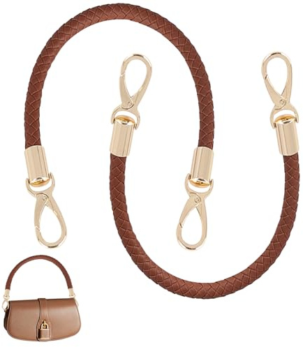 AIYONG 2 Stück Geflochtene Taschenhenkel Leder 40CM für Handtaschen Schulterriemen Ersatzgriff, Kurzer Taschenriemen mit 2 Karabinerhaken, für Umhängetasche Handtasche DIY-Unterarmtaschen, Braun