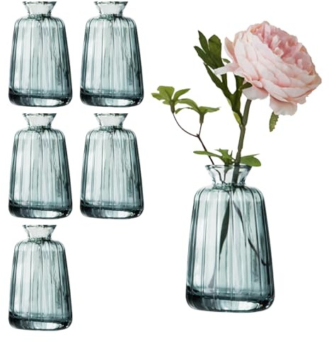 6 Stück Kleine Glasvasen für Tischdeko, Mini Vasen Blumenvase Set für Hochzeit Tischdeko(11× 6,5cm, Grün)