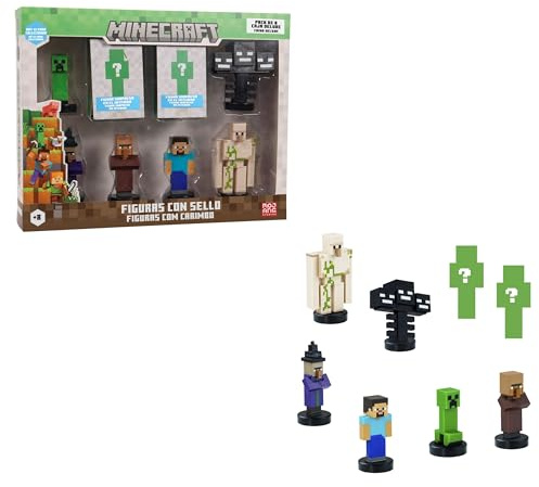 Bizak Minecraft Confezione da 8 statuette da 5 cm, scatola Deluxe 1, 2 modelli di personaggi da collezione, licenza ufficiale per videogiochi di costruzione e Bricks, adulti Fan e ragazzi o ragazze