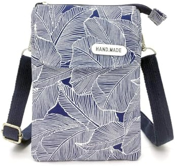 Narunii Petit Sacoche Telephone Portable Femmes,Pochette Portable Bandoulière Femme,Toile Sac Telephone Portable Femme pour Voyages,Shopping,Quotidiens (Bleu)