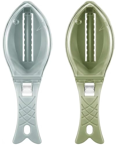 2 Pcs Multifunctional Fish Clean Scales, Fish Scales Brush Peeler, Fish Descaler Tool with Cover, Fish Skin Scaler with Cover, Remove Fish Skin Scraping Brush, Kitchen Cooking Tools(Blue/Green)