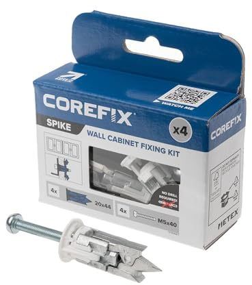 Corefix Spike Cabinet Mounting Kit 4 Pack - Heavy Duty Drywall Anchors for Kitchen Cupboards and Bathroom Cabinets. Easy to Install with NO Drill Required Suitable for All Drywall Types.