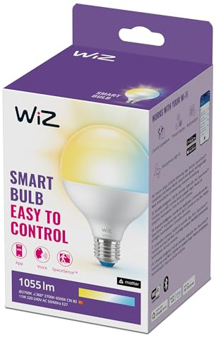 WiZ Lampadina Globo Smart WiFi, Luce Bianca da Calda a Fredda, attacco E27, equivalente a 75W, Tecnologia SpaceSense, Controllo Vocale (Alexa, Apple HomeKit, Google Home)
