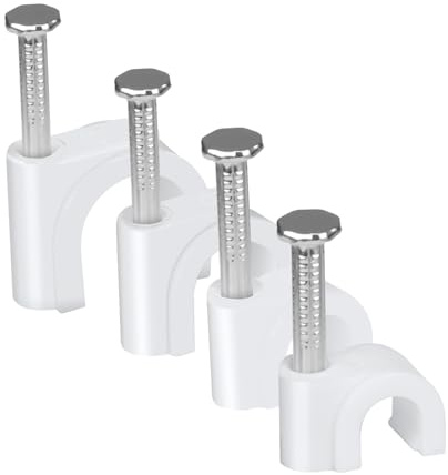 LeMotech 1200 Stück Kabelklemmen 5/6/8/10mm Runde Kabelhalter Mit Eingestecktem Nagel Halterungen Kabelbefestigung Für Starkstromkabel Ethernet-Kabel Lautsprecherkabel, Weiß