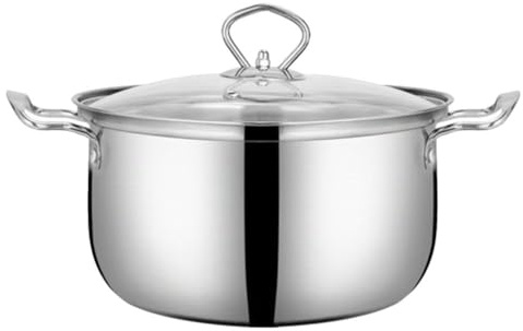 Amosfun 20cm Double Handle Soup Pot Stockpot with Lid Stainless Steel Pot Kitchen Cooking Pot Soup Pots Set Easy to Clean