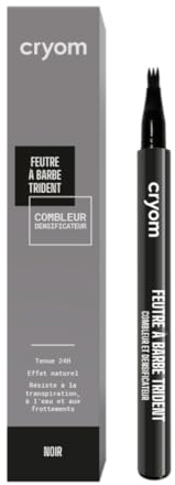 Cryom - Feutre à barbe Trident, combleur et densificateur de barbe, maquillage semi permanent pour hommes, sèche instantanément, tenue 24H. N°01 : NOIR