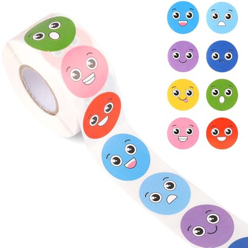 500stk Kleine Smiley-Aufkleber für Kinder, 25mm Rund Smiley-Aufkleberrolle 8 Stile Süß Winzig Happy-Face-Anreizaufkleber für Belohnungstafel Klassenzimmer Lehrer