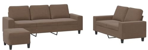 vidaXL Sofagarnitur 3-TLG., Sessel Couch mit Kissen Fußhocker, Sofa Wohnzimmersofa mit Armlehnen, Couchgarnitur Designsofa Sitzmöbel Polstermöbel, Braun Stoff