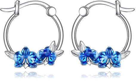 Orkidé örhängen S925 sterlingsilver orkidé ringörhängen hawaiiansk orkidé blomma smycken gåvor för orkidé blommor älskare kvinnor kvinnor, En storlek, Sterlingsilver, Ingen ädelsten