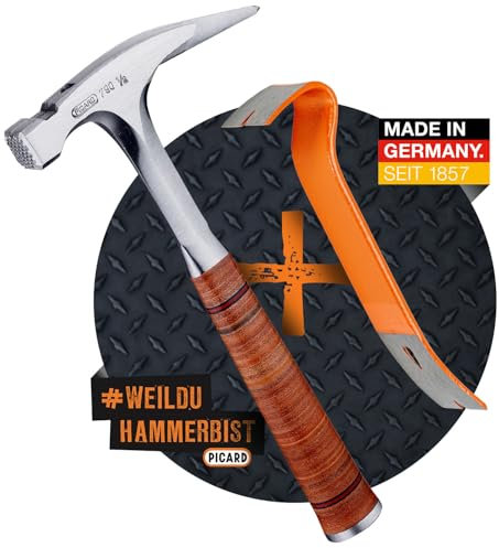 PICARD marteau de charpentier, surface striée, no. 790 ½ + Pied-de-biche BlackGiant® + Sticker | Marteau charpentier professionnel 800 g | Tout acier | Magnet porte-clou | Hammer | Avec arrache clou