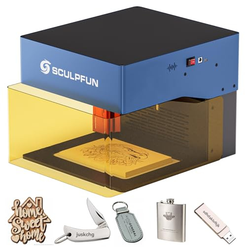 SCULPFUN iCube Pro Max 10 W lasergravyrmaskin, minilaserskärare med filter, APP-gravyr, gravyrhastighet 10 000 mm/min, temperaturlarm, 0,08 mm laserfokus, lasergraverare för trä, metall