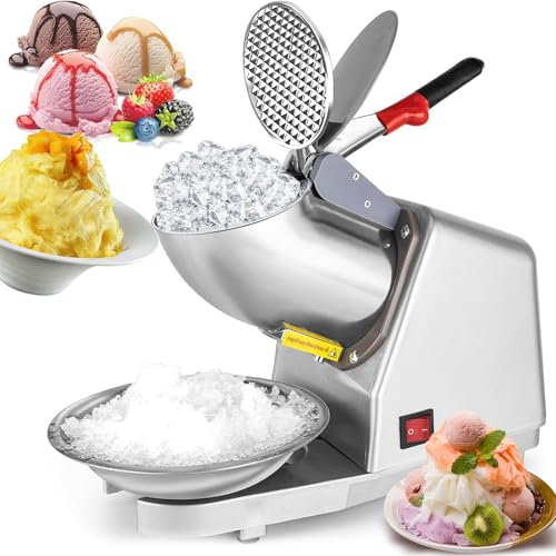 Rasoio per Ghiaccio Elettrico 380W, Macchina per Ghiaccio tritato Manuale a 4 Lame 2200R/min, Produzione 85 kg/Ora, Macchina per Ghiaccio tritato a Cono di Neve in Acciaio Inossidabile a Doppia Lama
