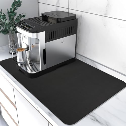Coffee Mat Super Absorbent Drying Mat Coffee Bar Accessories Match with Waterproof Rubber Backing Fit Under Coffee Maker Coffee Machine (Black, 43×80cm)