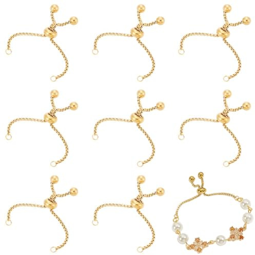 UNICRAFTALE 10 st justerbart glidande armband i rostfritt stål guld glidande förlängningskedja länkkedja med pärla stopp armbandskedjor för smyckestillverkning 9 cm