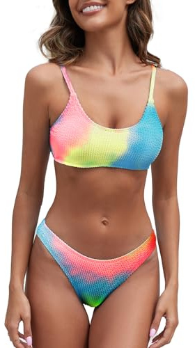 Fanuerg Ribbade bikiniset, rund hals, fräck baddräkt, texturerad, tvådelad baddräkt, M