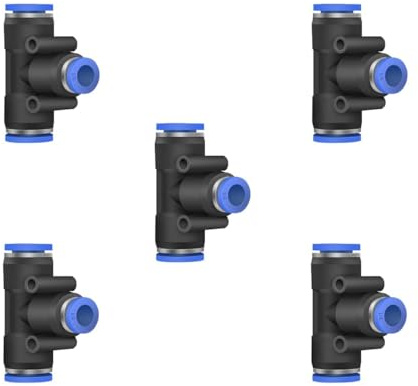 5 Pcs 1/2 x 1/4x 1/2 Pneumatic T Shaped 3 Way Tube Reducer Connector,Quick Push to Connect Tee Fitting
