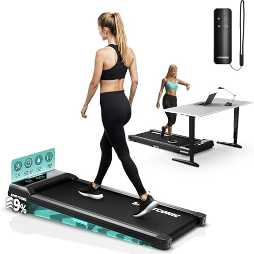 Sportconic Löpband för Hemmet 1–12km/h | Walking Pad | Hopfällbart Löpband med Lutning | Under Skrivbordet | Inkl. LED-display och Fjärrkontroll (Exklusive skyddsmatta, 1-6 km/h (P106))