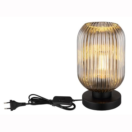 Tischlampe Nachttischleuchte Tischleuchte Wohnzimmerlampe Schlafzimmerleuchte, Metall Glas, Kabelschalter, 1x E27 Fassung, DxH 14x24 cm