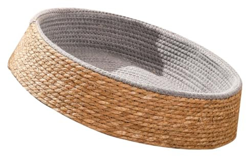 VILLFUL Small Wicker Pet Nest Bed, Comfortable Woven Dog and Cat Sleeping House, Light Brown Round Cooling Pad for Indoor Dogs and Cats