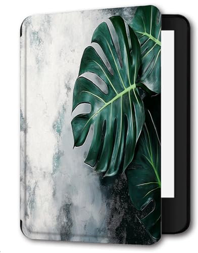 Étui pour Kindle Paperwhite 11e Génération 2021 & Signature Edition Léger,Fonction Auto Sleep/Wake Et Sangle De Maintien,Non Compatible d'autres Liseuses Électroniques,Feuilles Vertes Extra Larges