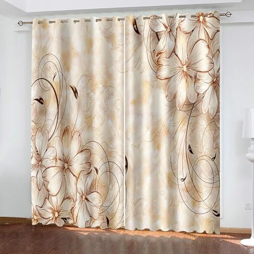 Bishilin Vorhänge Verdunklung mit Ösen 102x244CM, Gardinen Blickdicht 2er Set Muster Landhausstil Blumen Filigran Verdunklungsvorhänge Jugendzimmer Kinderzimmer
