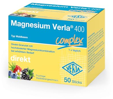Magnesium Verla 400 direkt Waldbeere – Hochdosiertes Magnesiumcitrat & Magnesiumoxid als praktische Direkt-Sticks, bei erhöhtem Magnesiumbedarf, 400 mg pro Stick, Einnahme nur 1x täglich, 50 St