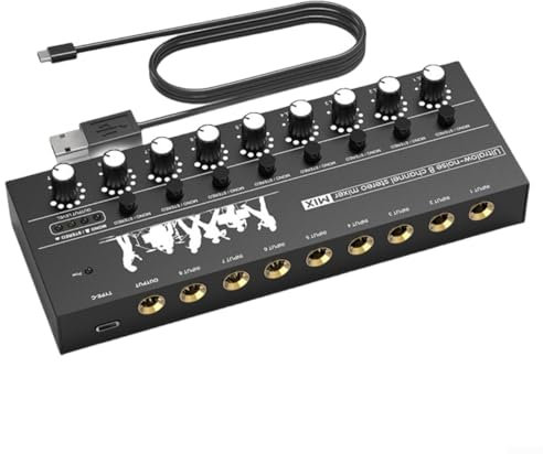 Hasaller Audio Mixers 6 8 Channel Line Mixers Stereo Mini Audio Mixer Au-dio Output Input Jack Stereo Au-dio Mixer for Microphone Guitar Bass XLR Interface(8 Channel)
