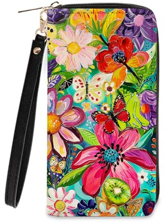 Floral Wallets for Women - Vibrant PU Leather Womens Wallet with Cash Zipper Coin Purse, Small Credit Card Holder Travel Wallet, Wristlet Wallets for Female Ladies Mom Girls Purse (Flower Lovers Gift)