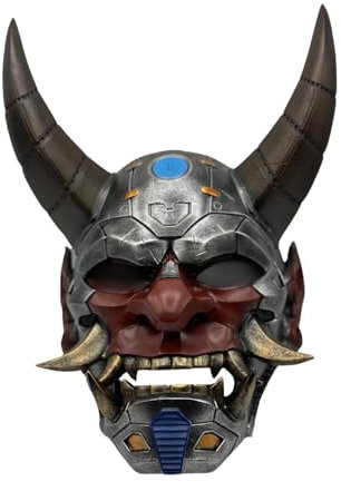 Masque Samouraï Oni portable - Masque de démon japonais fait à la main en résine de style mécanique - Masque japonais - Cosplay et décoration