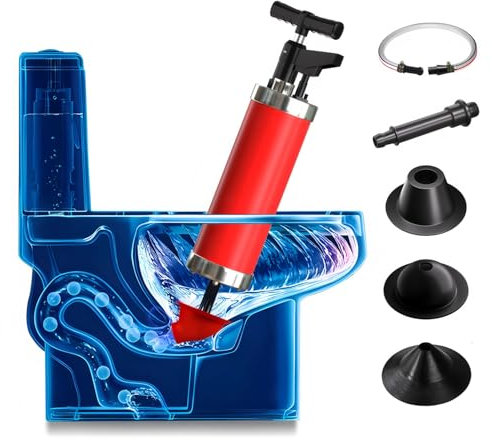 Qcesorib Pompa Stura Scarichi a Pressione con 4 Teste di Pistone, Stura lavandino ad Aria Compressa, Stura WC con Barometro, per Vasca da Bagno, Cucina, Bagno, Sewer Drain