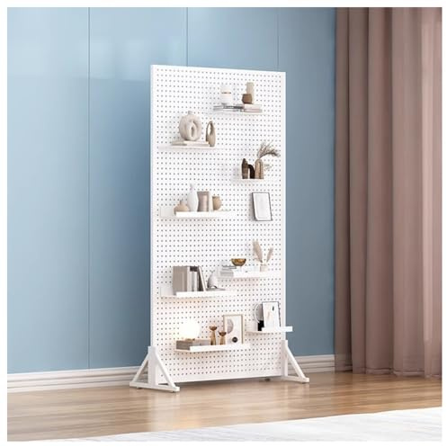Expositor Metálico Para Tablero Perforado Con 20 Ganchos Y Ruedas, Tablero Perforado De Pie, Organizador Independiente Para Manualidades Con Base En T, Ideal Para El Hogar(Blanco,60x40x100 cm)