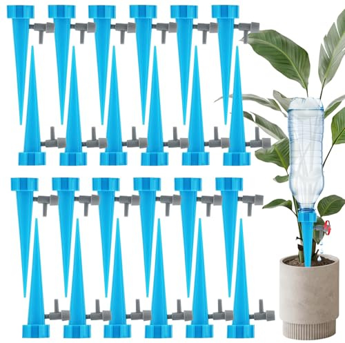 Irrigation Goutte à Goutte Kit, 24 Pièces Kit d'Irrigation Automatique Réglable, Goutte À Goutte Bouteille, Arroseur Automatique Plantes avec Vannes, pour Jardin, Potager, Intérieur et Extérieur