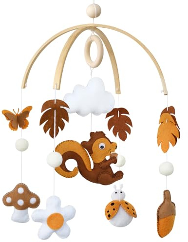 Mobile Baby Hölz Babybett Mobile Baby Windspiel Filz Eichhörnchen Wolke Blätter Babyzimmer Holz Mobile Baby Neugeborene Jungen Mädchen Anhänger
