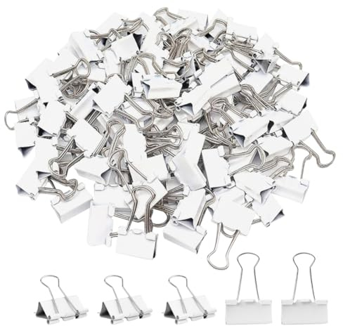 100 Stück weiße Metall-Binder-Clips, klein, zurückklappbar, Federstahl, Büroklammern, Bürobedarf, Papierklemmen für Geschäft, 19 mm