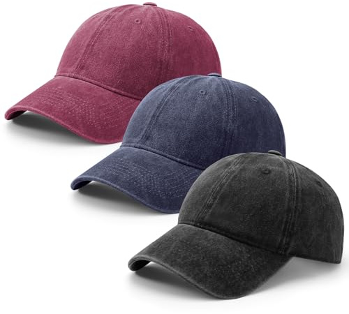 Partideal 3 Stück Unisex Verstellbar Vintage Baumwolle Baseballkappe | Weiche Atmungsaktive, Verstellbare Schnalle für 56–58 cm Kopfumfang, für Outdoor Sport Leisure Reisen, 3 Farben