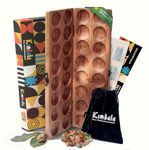 Spielario® Kimbala | Steinchenspiel | Kalaha Spiel | Mancala | Hus | Bao | Edelsteinspiel | Steinspiel | Spannendes Strategiespiel aus Holz | Für Kinder und Erwachsene | inkl. Beutel und Verpackung