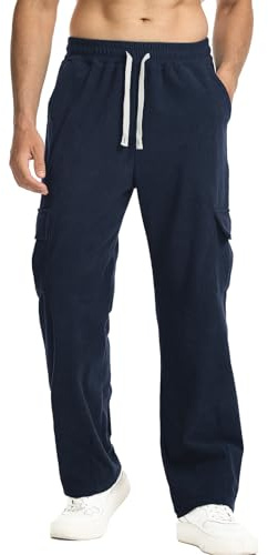 Suwangi Pantaloni in Velluto a Coste da Uomo Pantaloni Cargo Pantaloni Dritti Casual in Velluto a Coste Invernali con Coulisse e Vita Elastica con 4 Tasche