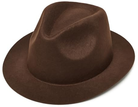 labreeze Classic Vintage Brown Felt Fedora Hat, Wide Brim, Formal Wear Accessory