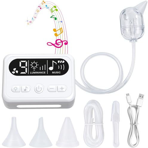 Yaskyly Aspiratore Nasale Neonato Elettrico, 65Kpa Aspiratore Nasale Elettrico Neonato Ricaricabile USB-C, 9 Aspirazione Regolabili, Silenziosi, 3 Silicone Morbido, LED e Musica, Bambino e Neonato