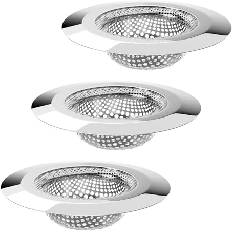 Stainless Steel Bathtub & Sink Drain Strainer - 3 Pack, Hair Catcher for Shower and Bathroom Sink Drain, Effective Hair Clog Preventer with Fine Mesh